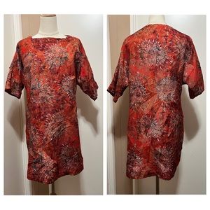 Ali Ro Womens Dress Size 2 Printed Shift 3/4 Sleeve Crinkle Orange.